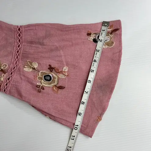 Anthropologie  Fig & Flower Pink Dress Embroidered 3/4 Bell Sleeve Boho Sz Small