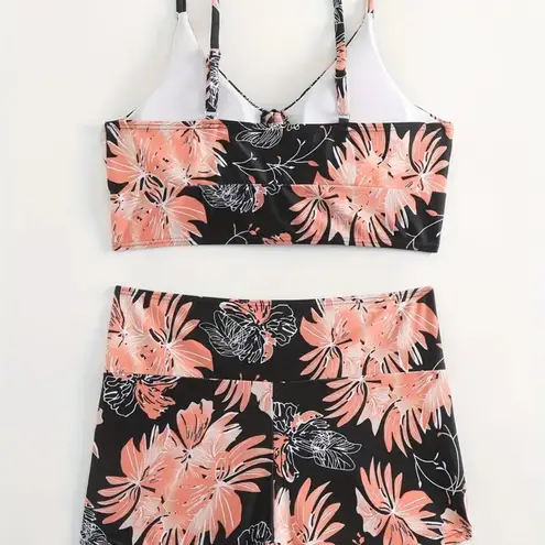 Floral Drawstring Bra Centre Bikini Sets High Waist Short Two Piece Swimsuit Size M