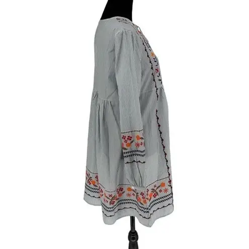 NWT Made with Love Womens Striped Tassel Tie Neck Tunic Dress Blue White Small