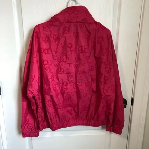 Desigual Women's Pink Graphic Jacket Size 10 Hooded Zip Front NWT