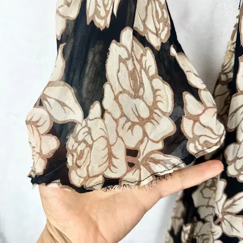 Vintage Lola P Beaded Floral Maxi Dress Size XL Cowl Neck Long Sleeve 90s Y2K Black