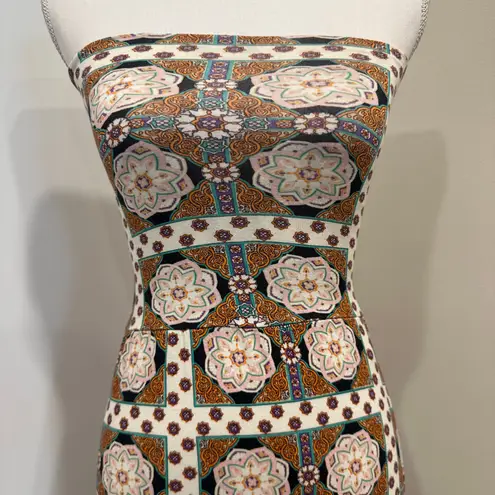 Voom by Joy Han Vintage 00s Tiered Maxi Skirt Strapless Dress Geometric Mod Boho Orange Size XS