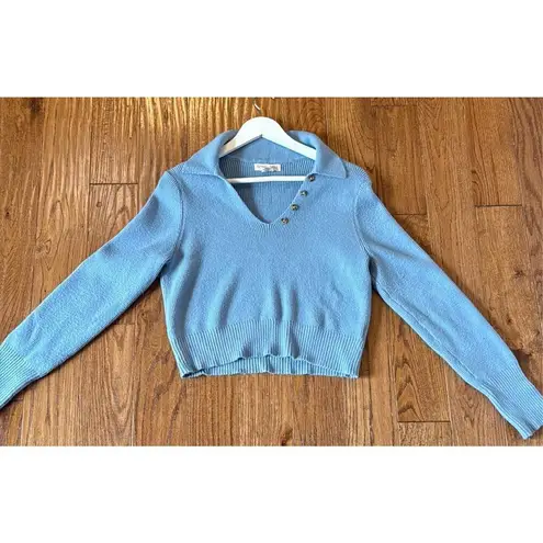 Happily Grey blue ribbed collared cropped sweater large Blue
