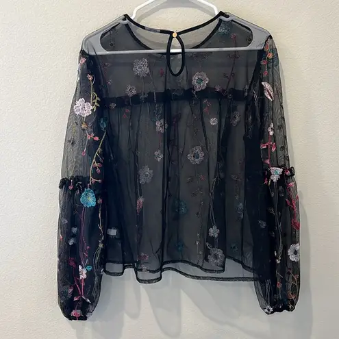 A New Day  Sheer Floral Embroidered Blouse