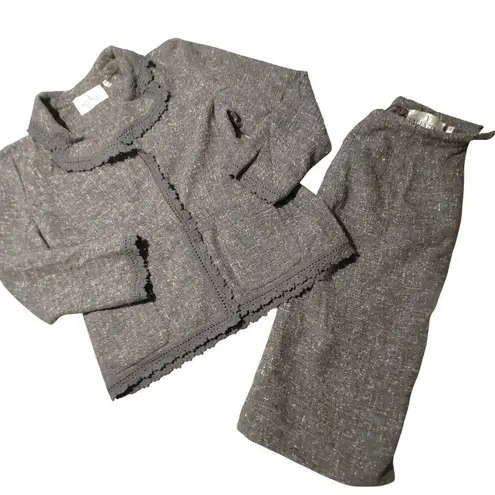 Valentino Skirt Suit Set Sz 12 Wool Angora Blend Brown Tweed Italy Authenticate