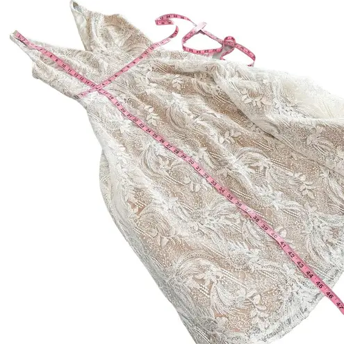 Dress the Population NEW Elisa Vine Embroidered Midi Dress White Nude Small