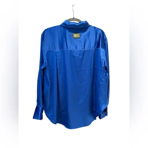 Daily Drills  Satin Coblat Blue Button Top