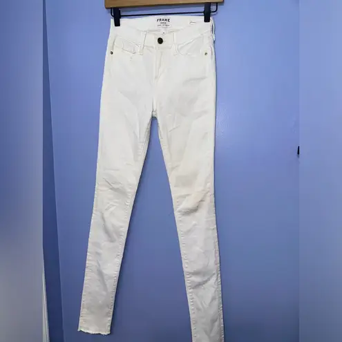 frame denim FRAME Forever Karlie High Rise White Blanc Skinny Jeans EUC Size 25‎ TALL