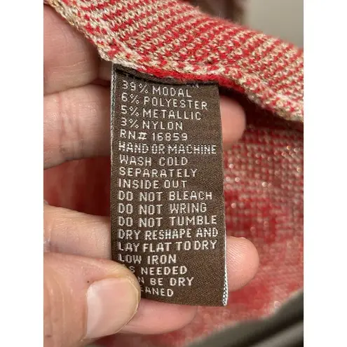 J. McLaughlin Fontaine Long Cardigan Large Red Gold Metallic Jacquard Holiday