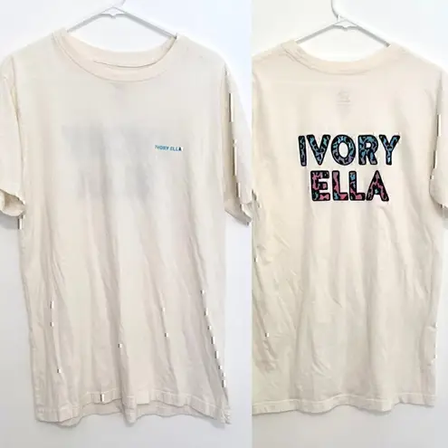 Ivory Ella Electric Leopard Logo Oversized Tee Cream Ivory Short Sleeve T-Shirt