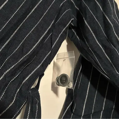 Free People  $228 Trench Coat Jacket L Boho Fall Linen Preppy Striped chic button