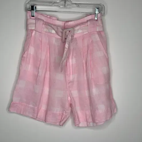 Solid & Striped Paperbag-Waist Plad Linen Shorts Women Pink Small