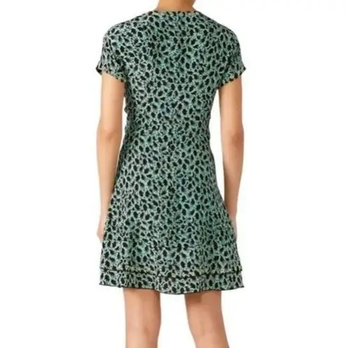 Derek Lam 10 Crosby short sleeve silk blend leaf print gold grommet detail dress