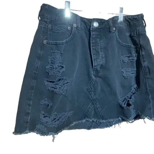 American Eagle  Black High Rise Buttom Up Distressed Mini Skirt Size‎ 12