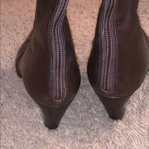 Prevata Brown Diana Leather Croc Heeled Boots Size 8