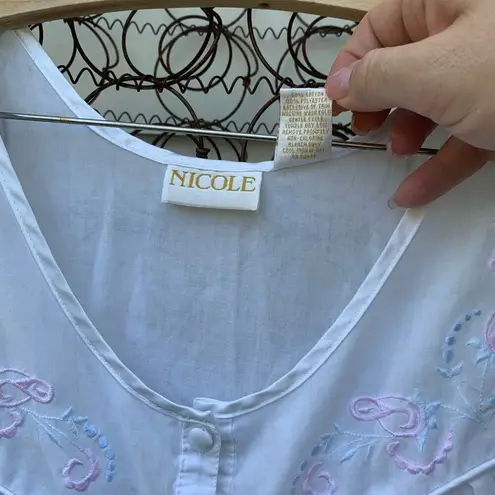 Vintage Nicole floral embroidered sleep dress white cottagecore MEDIUM