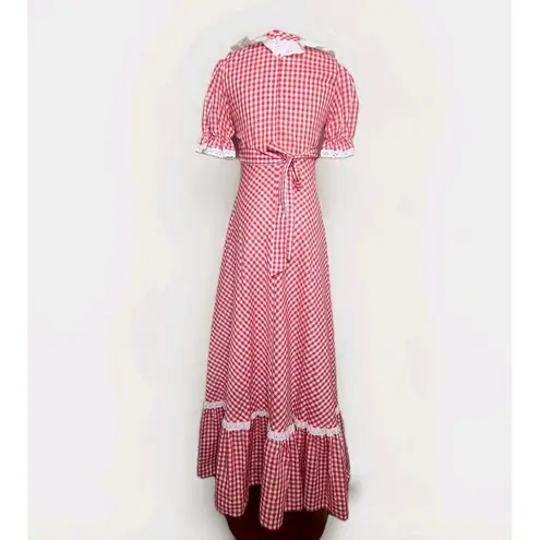 Vtg Jody T Of California Red Gingham Maxi Cottage Prarie Puff Sleeve Dress 70s Size 10