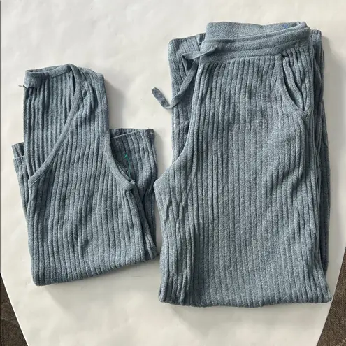 Barefoot Dreams Set - CozyChic Ultra Lite V Neck Ribbed Tank & Pants Blue Cove S