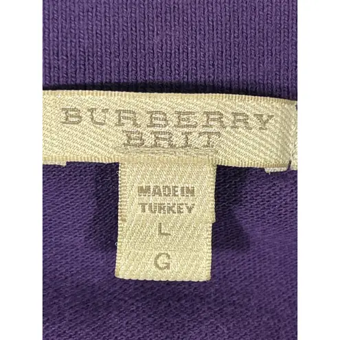Burberry  Brit Short Sleeve Women Polo Shirt Logo Classic Preppy Purple Size L