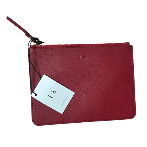Lo & Sons NWT Large Saffiano Pouch Red Gold Hardware Clutch 9x6.5