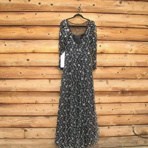 Mac Duggal NWT 12360 Illusion Long Sleeve A Line Gown Black 2