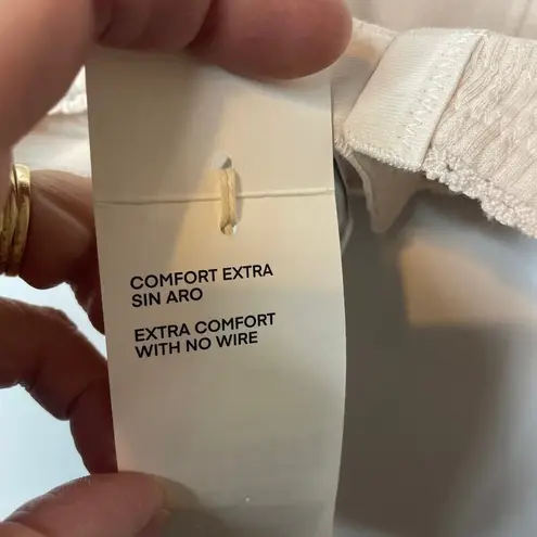 Oysho NWT Bra Bandeau 32B Nude Beige Ribbed Cotton Blend Wireless Comfort Womens