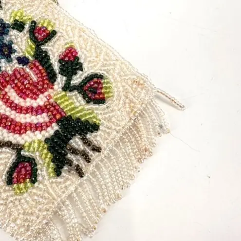 Vintage Women's Floral Beaded Fringe Chain Strap Mini Purse Multicolor