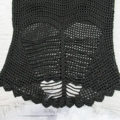 Crochet Tank Top Open Knit Black Cami Sheer Cut