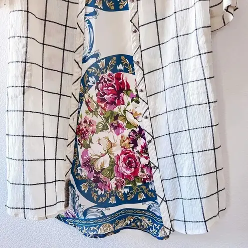 Soft Surroundings Soft Surroundings Gardenside Windowpane Cream Floral Tunic Shirt Dress XS