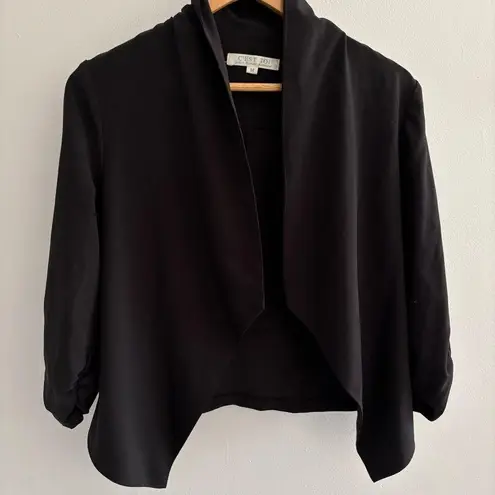 Womens Open Crop Cardigan Blazer Jacket Ruched 3/4 Sleeve Size Medium Black