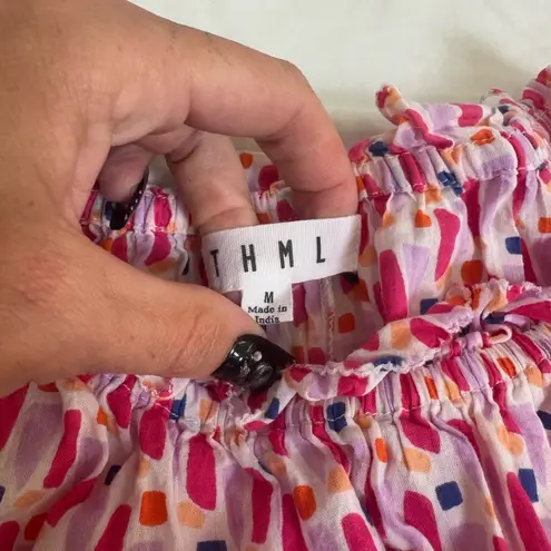 THML Pink and Red Patterned Ruffle Top