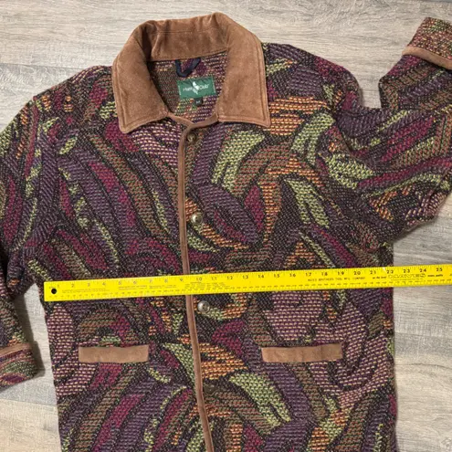 Hunt Club Vintage Wool Blend Jacket Women's Medium Tapestry Pattern Suede Collar