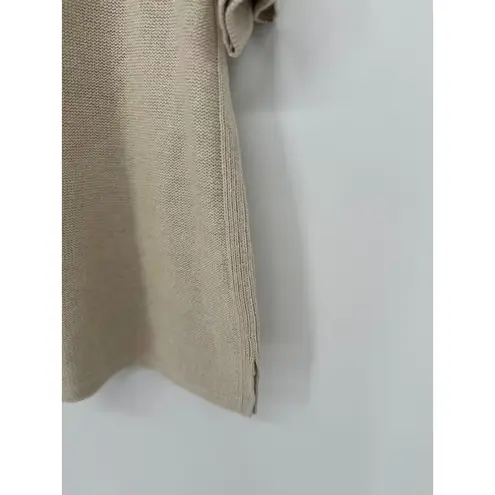 J Jill Linen Blend Short Sleeve Sweater Embroidered Flower Pullover Size XL Boho Tan