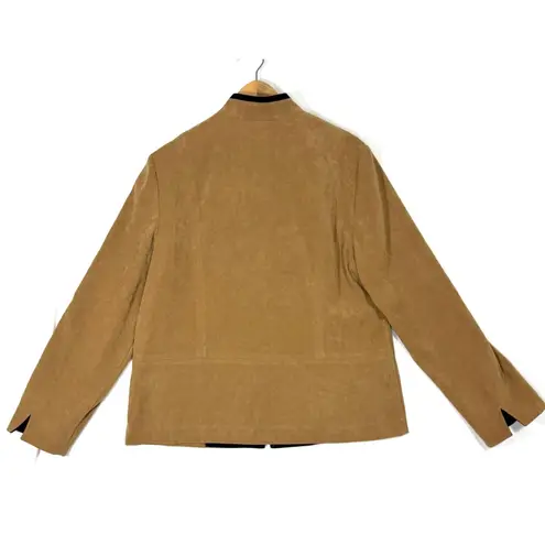 JM Collection Women's Faux Suede Jacket Camel Zip Modern Minimalist Casual Sz 12