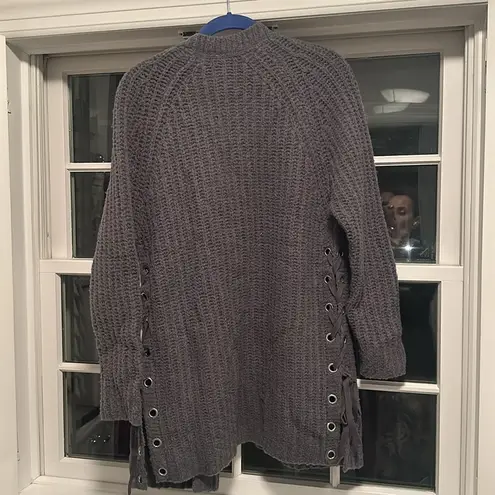 The Kooples  Sport gray cardigan thick knit corset tied on each side Large nwot - Image 6