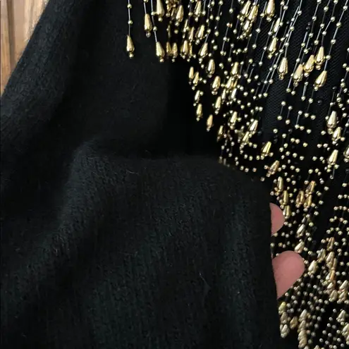 Vintage VTG 80s silk Wool Angora Sweater Beaded Fringe Western Boho Whimsigoth M Black Size M