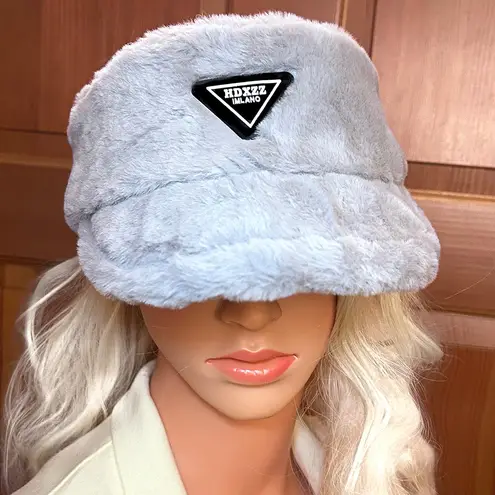 Fluffy Warm Faux Fur Sun Visor Gray