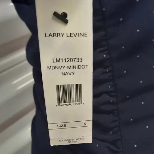 Larry Levine Top Blouse Women's Small Blue Polka Dot Ruched Pullover Casual