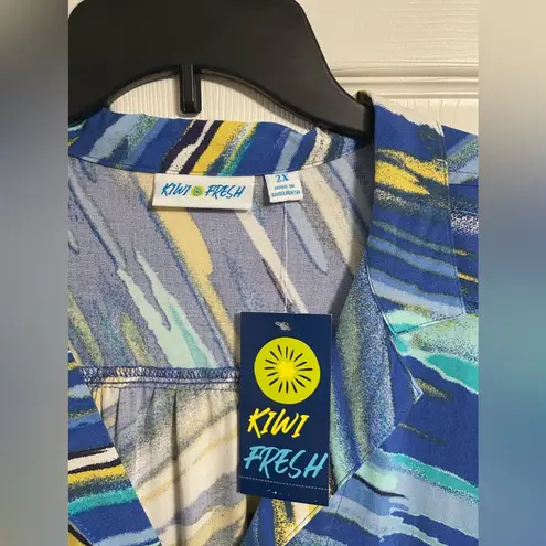 Kiwi Fresh Women’s Amparo Combo Sleeveless Button Down Shirt Plus 2X NWT Blue