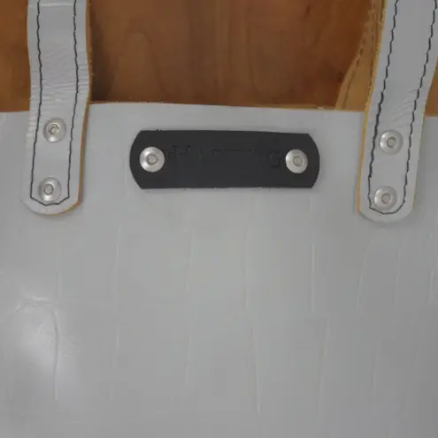 Hashtags Leatherworks Maine Croc Embossed Leather Tote Style Bag Gray