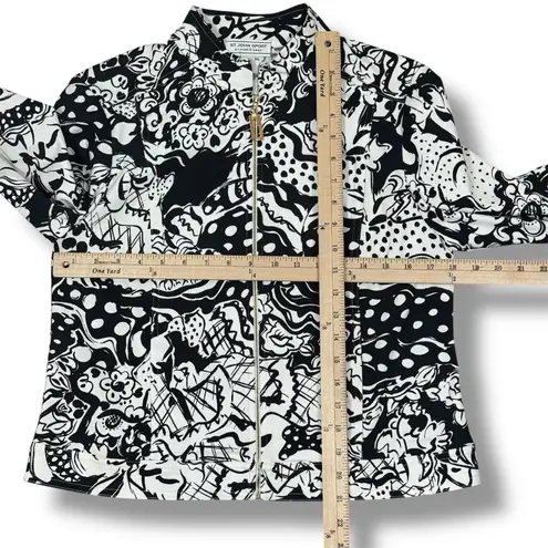 Vintage St. John Sport Abstract Print Zip Up Denim Jacket Back White Small