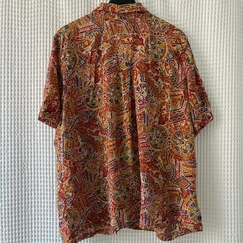 Amanda Smith 100% silk print blouse natural shell buttons women's size 24W
