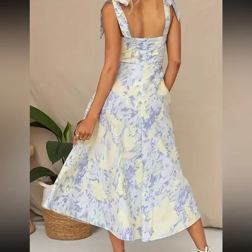 Light Yellow and Blue Floral Sundress with Tie Straps thumbnail 5