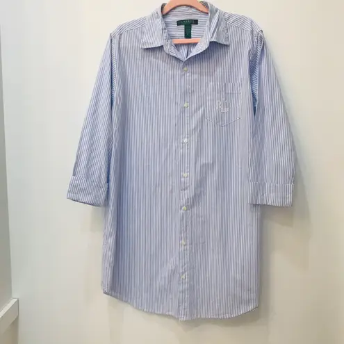 Ralph Lauren Lauren ® Blue white Stripe Sleepshirt sz small.