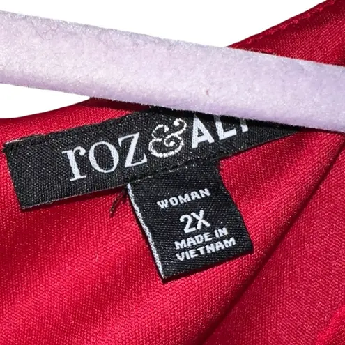 Roz & Ali EUC  Red and Black Ombré Glittery Evening Holiday Blouse - 2X