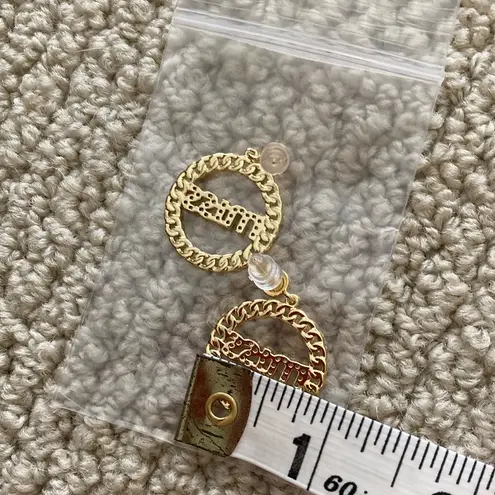 NEW Gold Plated “Miss” Glitter Circle Chain Earrings Glam Party Braided NIB