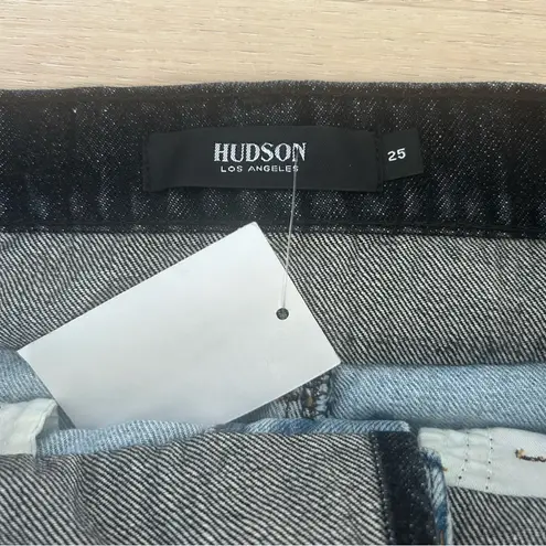 Hudson Jeans  “Lulu” Denim with Black Trim Raw Hem Mini Skirt Size 25