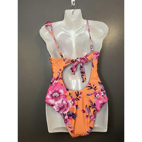 Becca One Piece Swimsuit Womens Medium Orange Floral One Shoulder Cutout Back - Image 4