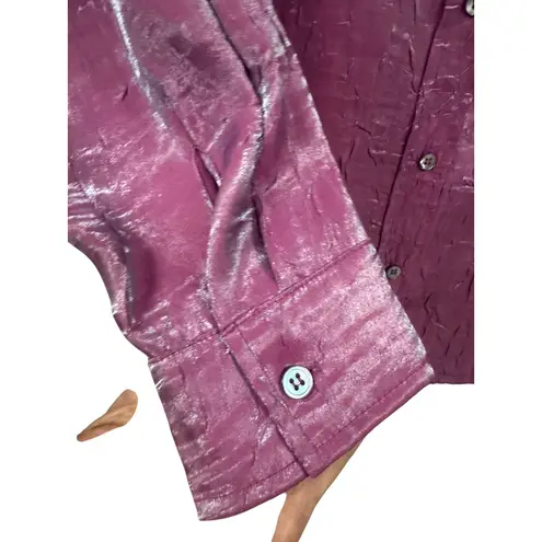 Karen Kane Women's Fuchsia Crinkled Button-Up Blouse Long Sleeve Size Medium