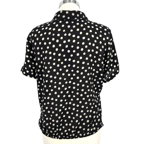 W5 Polka Dot Button-Up Twist Hem Blouse Short Sleeve Black White Size Medium NWT - Image 7